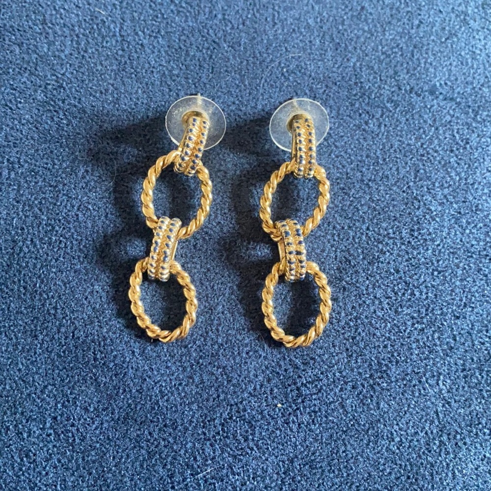 Gold and navy earrings